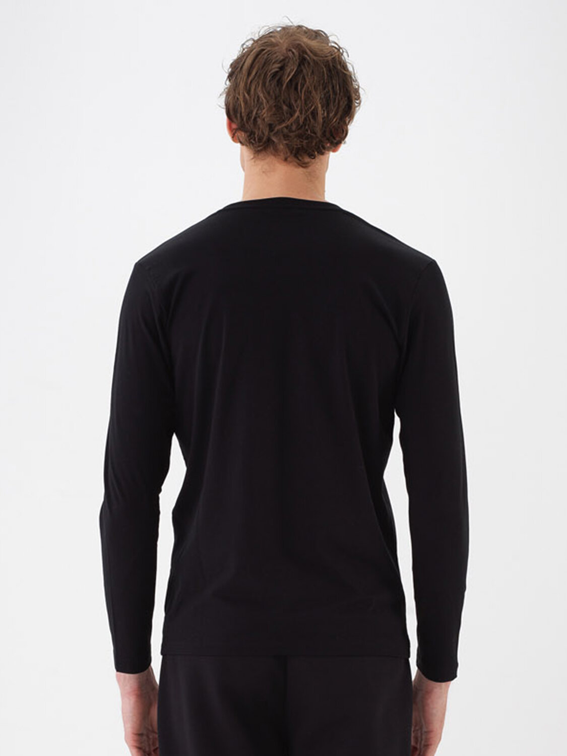 Siyah Modal Dokulu Slim Fit Uzun Kollu Tişört - Xint