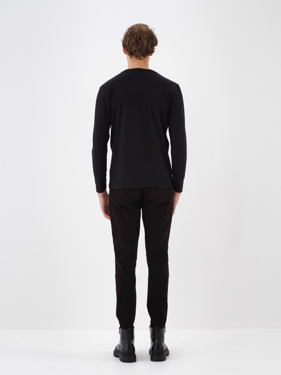 Siyah Modal Dokulu Slim Fit Uzun Kollu Tişört - 3