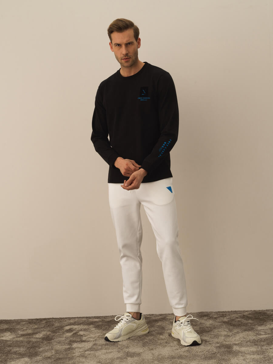 Siyah Pamuk Dokulu Regular Fit Uzun Kollu Tişört - 2