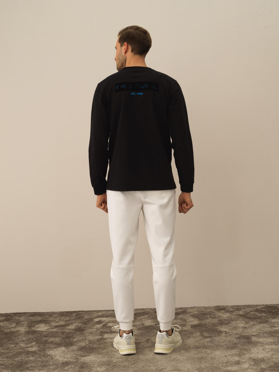 Siyah Pamuk Dokulu Regular Fit Uzun Kollu Tişört - 4