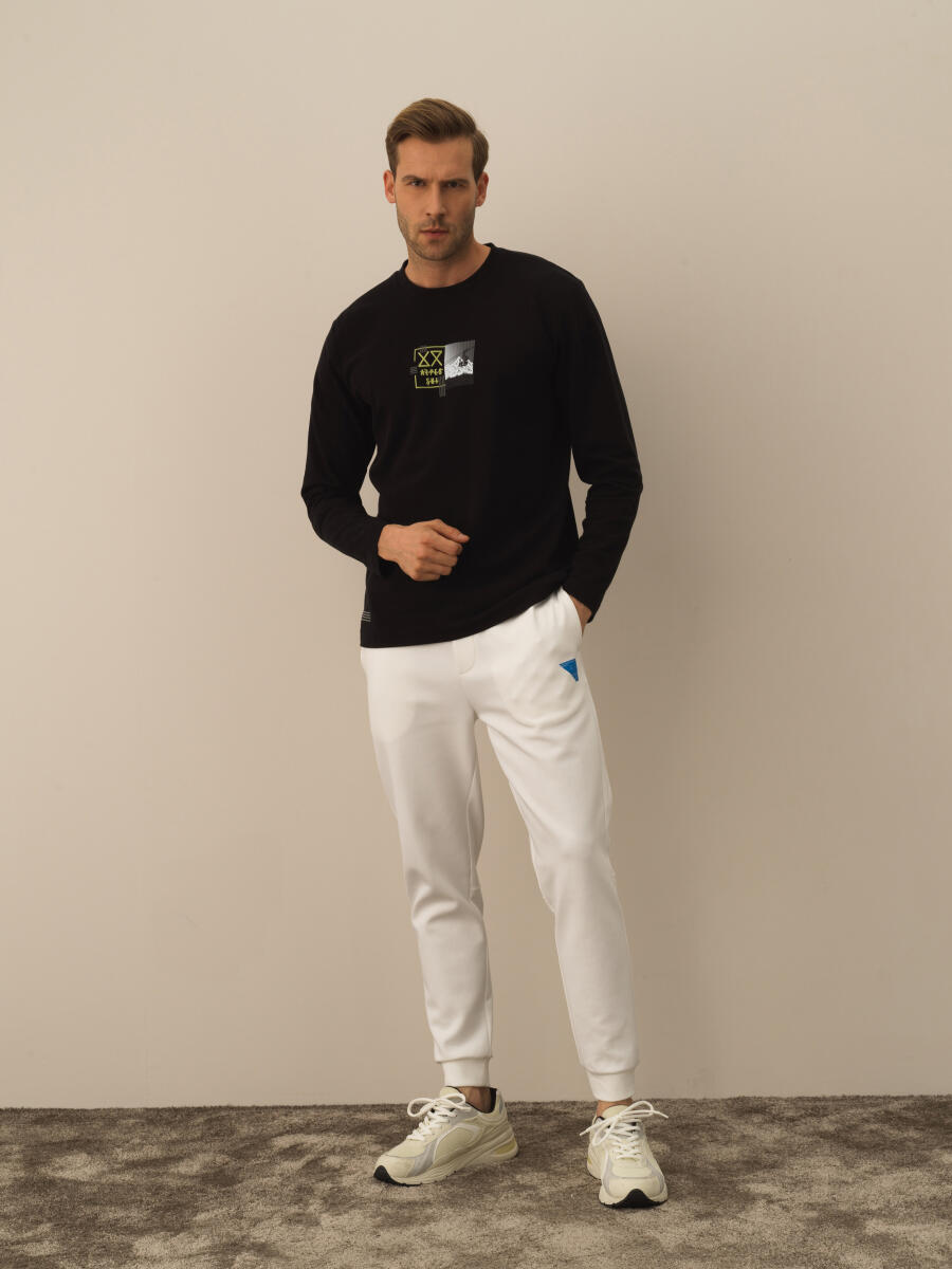 Siyah Pamuk Dokulu Regular Fit Uzun Kollu Tişört - 2