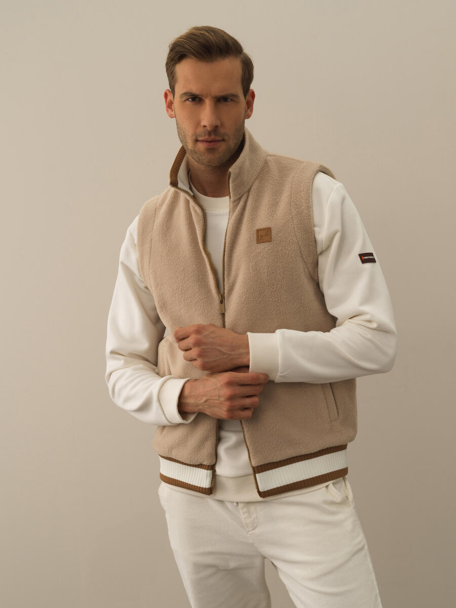 Bej Pamuk Dokulu Regular Fit Yelek - 2