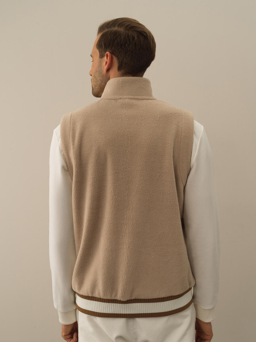 Bej Pamuk Dokulu Regular Fit Yelek - 4