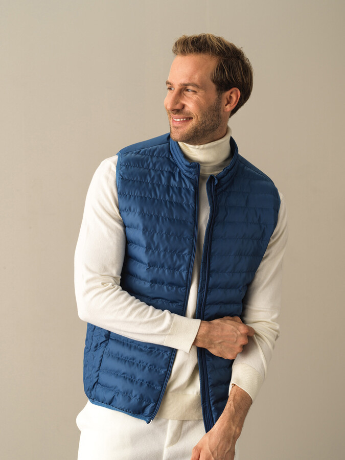 Mavi Regular Fit Dik Yaka Şişme Yelek - 1