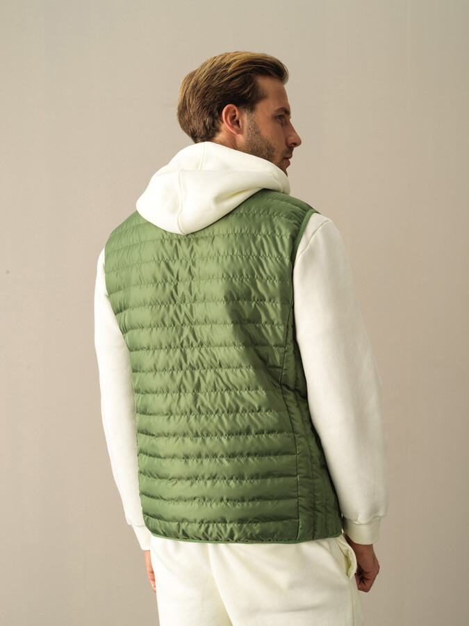 Yeşil Regular Fit Dik Yaka Şişme Yelek - 3