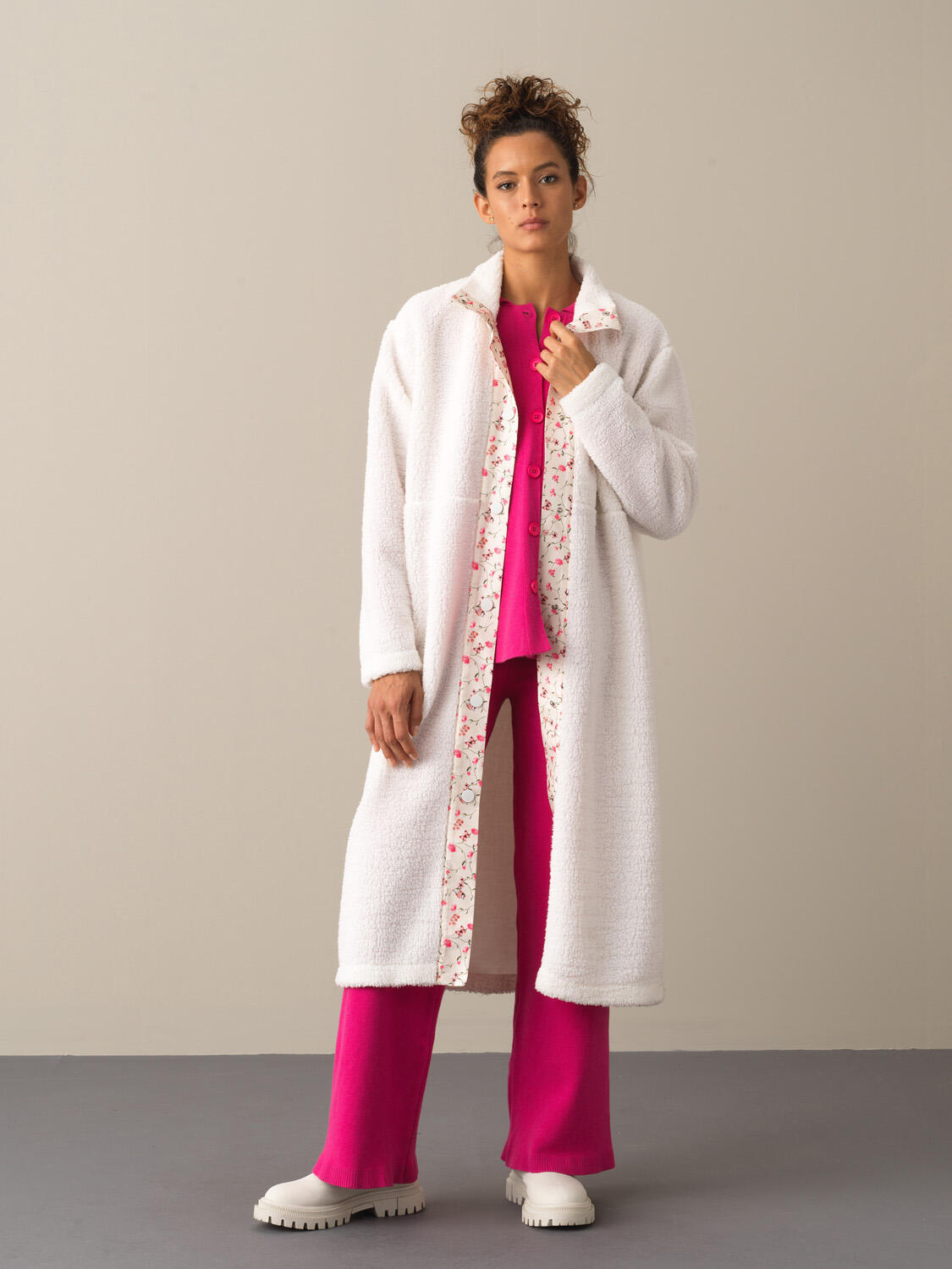 Beyaz Pamuk Dokulu Oversize Polar Sweatmont