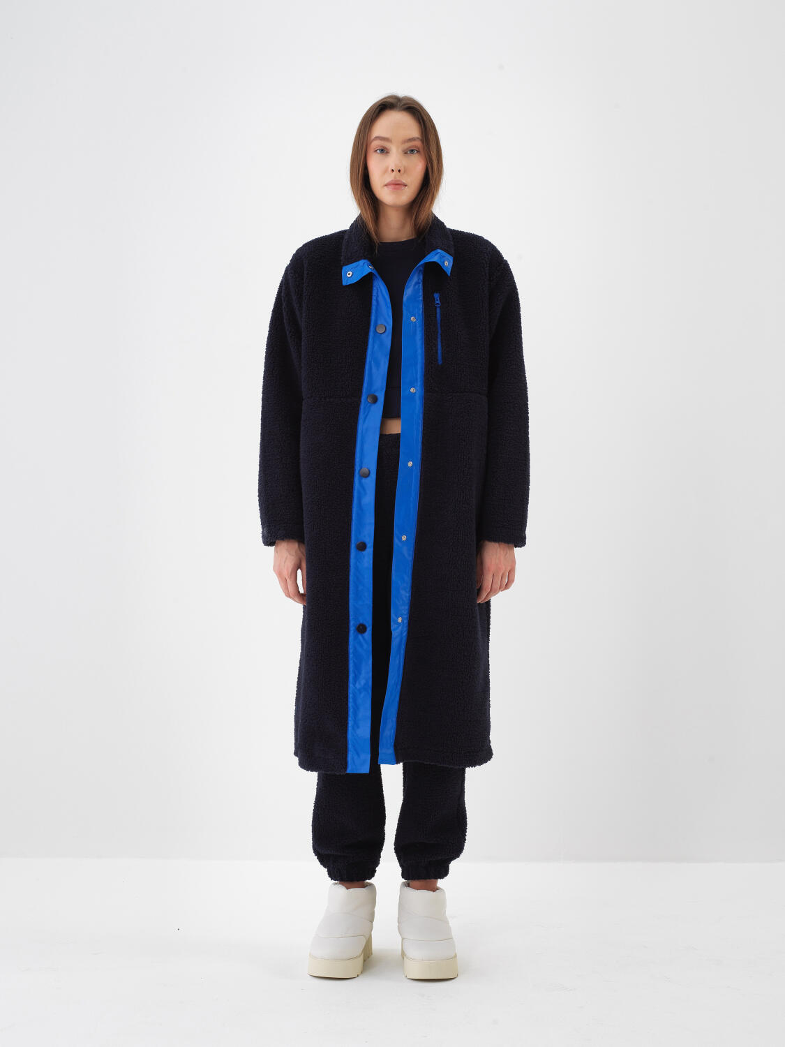 Lacivert Pamuk Dokulu Oversize Polar Sweatmont