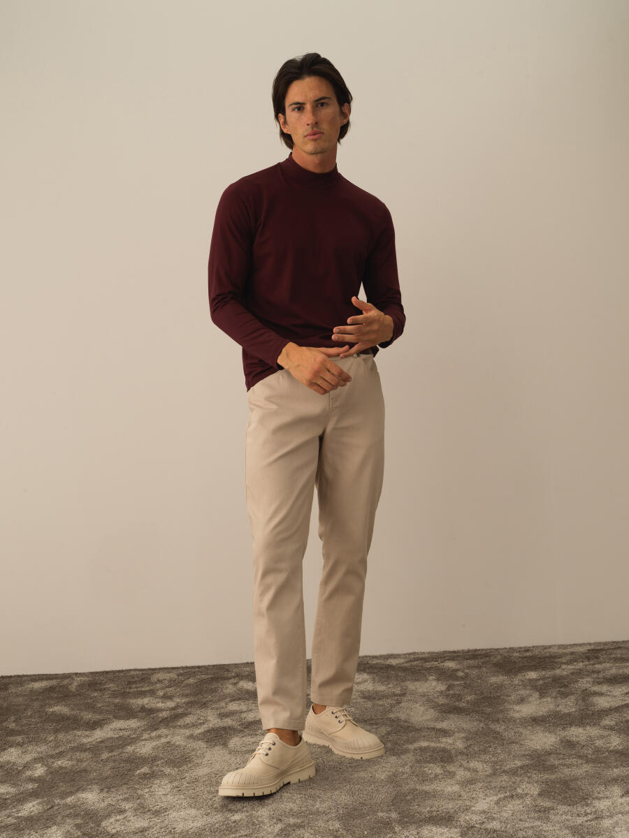 Half Turtle Neck Slim Fit Modal Basic T-Shirt - 2