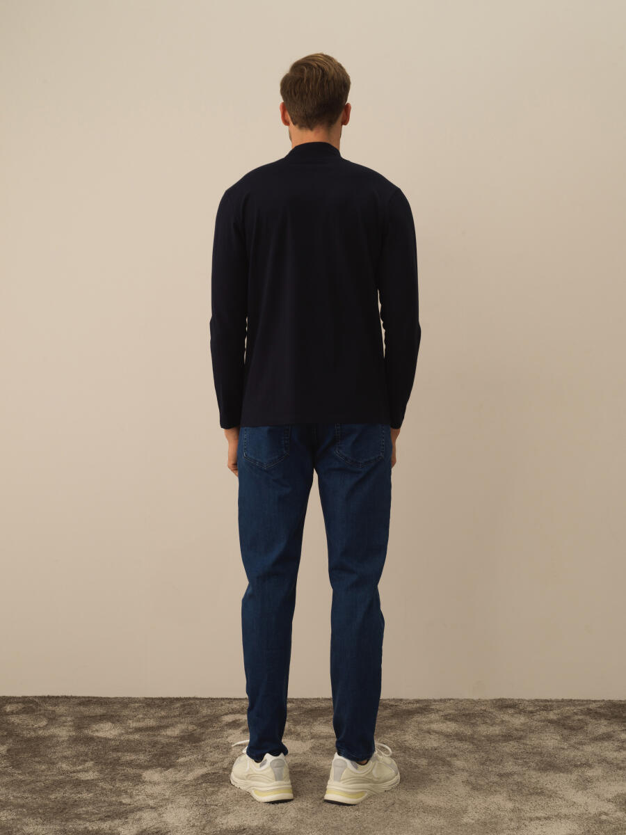 Half Turtle Neck Slim Fit Modal Basic T-Shirt - 4