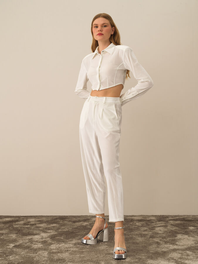 High Waist Oversized Shiny Textured Pants - Xint