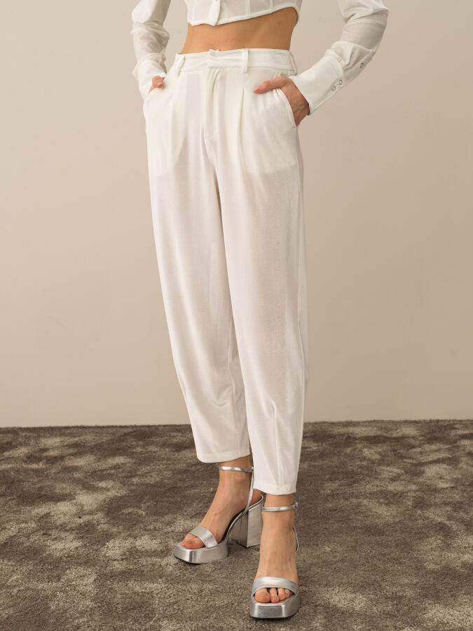 High Waist Oversized Shiny Textured Pants - Xint
