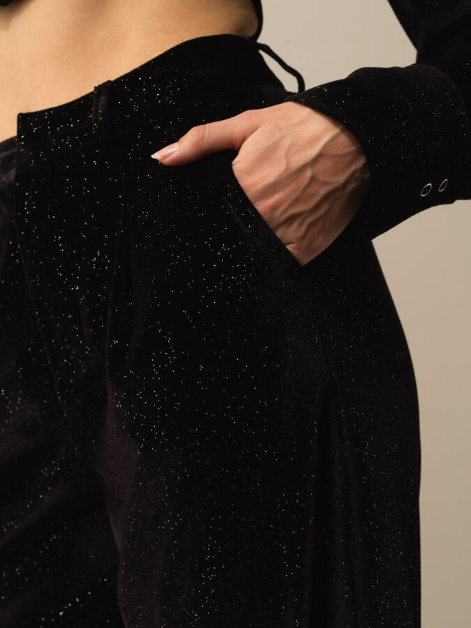 High Waist Oversized Shiny Textured Pants - Xint