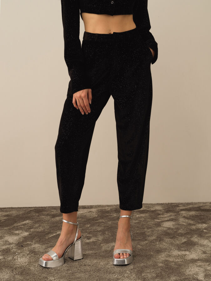 High Waist Oversized Shiny Textured Pants - Xint