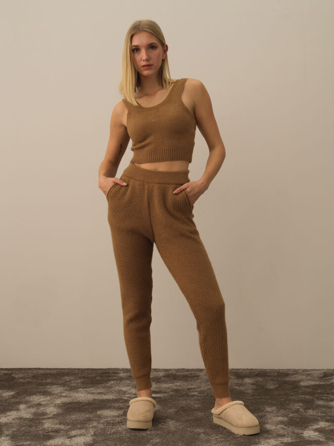 High Waist Regular Fit Knit Pants - Xint