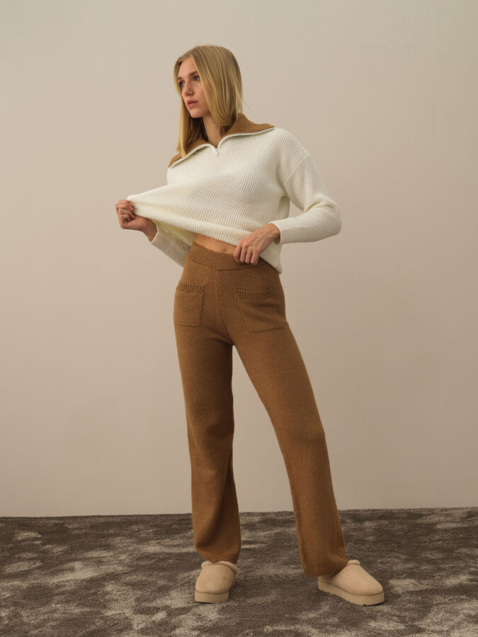 High Waist Regular Fit Knit Pants - Xint