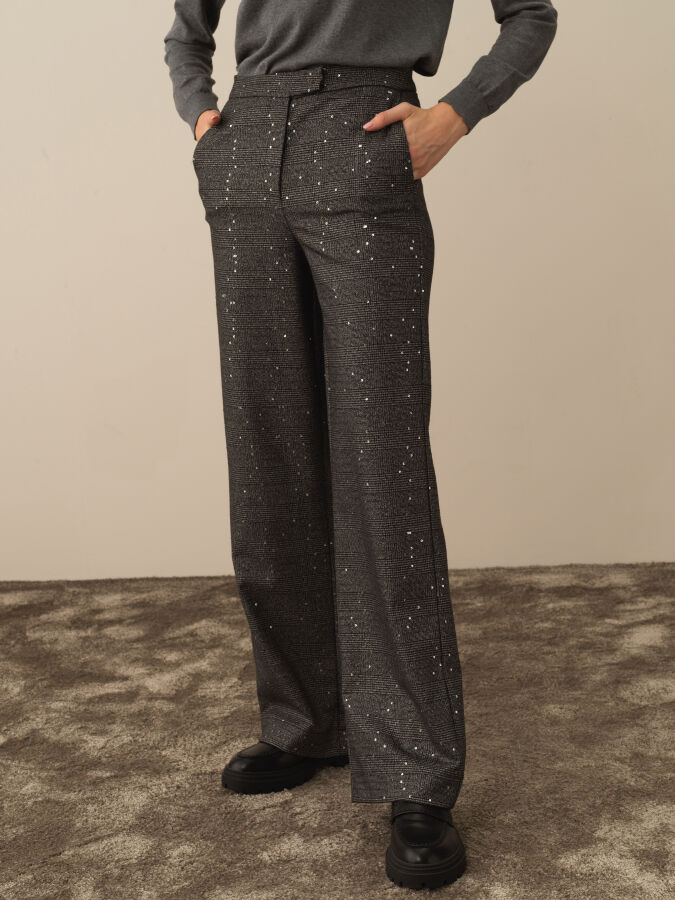 High Waist Regular Fit Sequined Pants - Xint