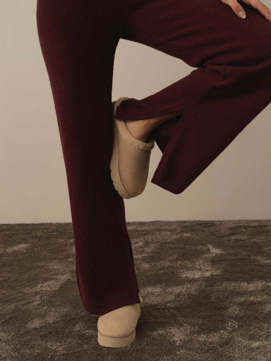 High Waist Regular Fit Wool Knit Pants - 3