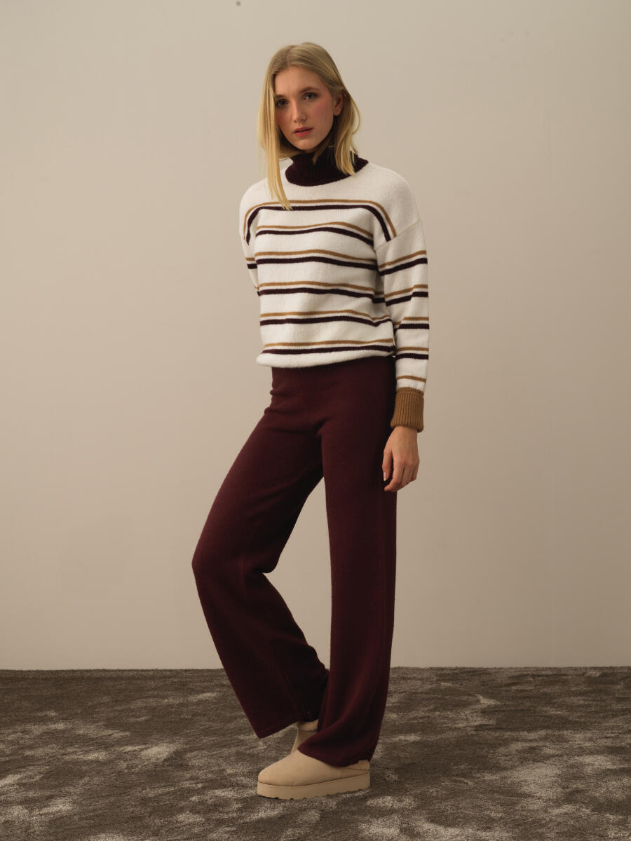 High Waist Regular Fit Wool Knit Pants - 2