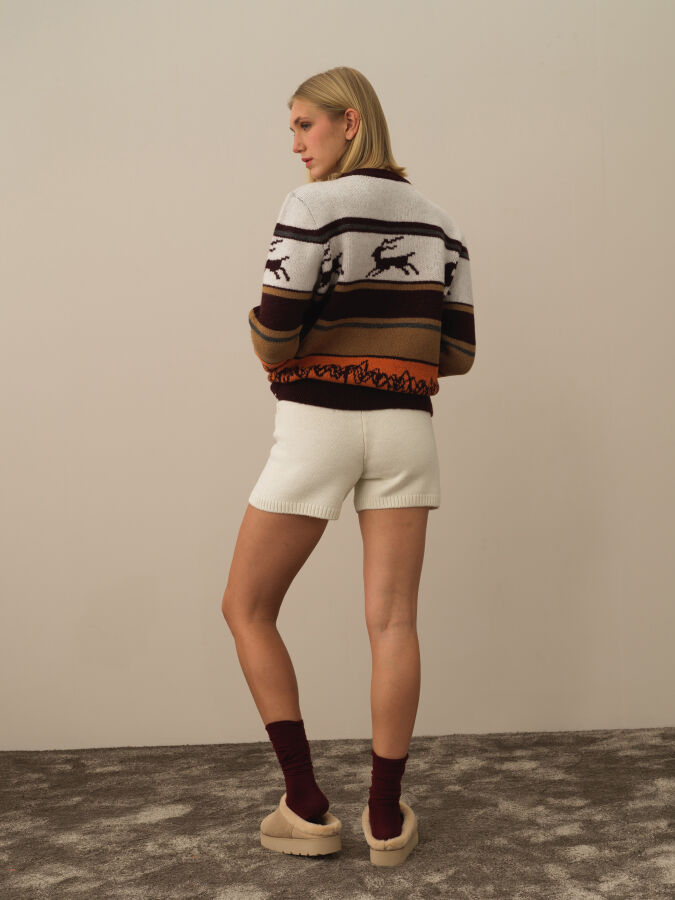 High Waist Regular Fit Wool Knit Shorts - Xint