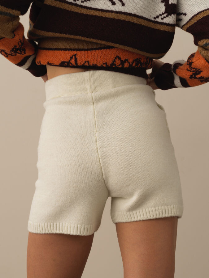 High Waist Regular Fit Wool Knit Shorts - Xint