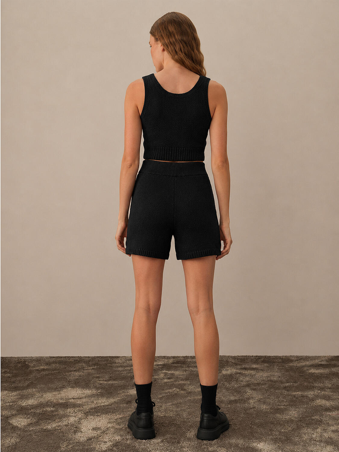High Waist Regular Fit Wool Knit Shorts - 3