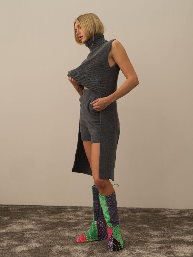 High Waist Regular Fit Wool Knit Shorts - Xint