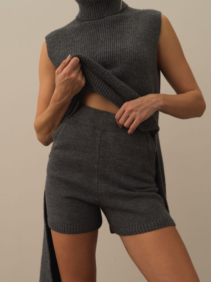 High Waist Regular Fit Wool Knit Shorts - Xint