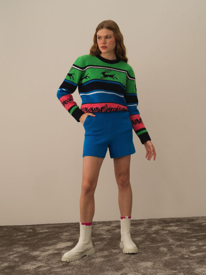 High Waist Regular Fit Wool Knit Shorts - Xint