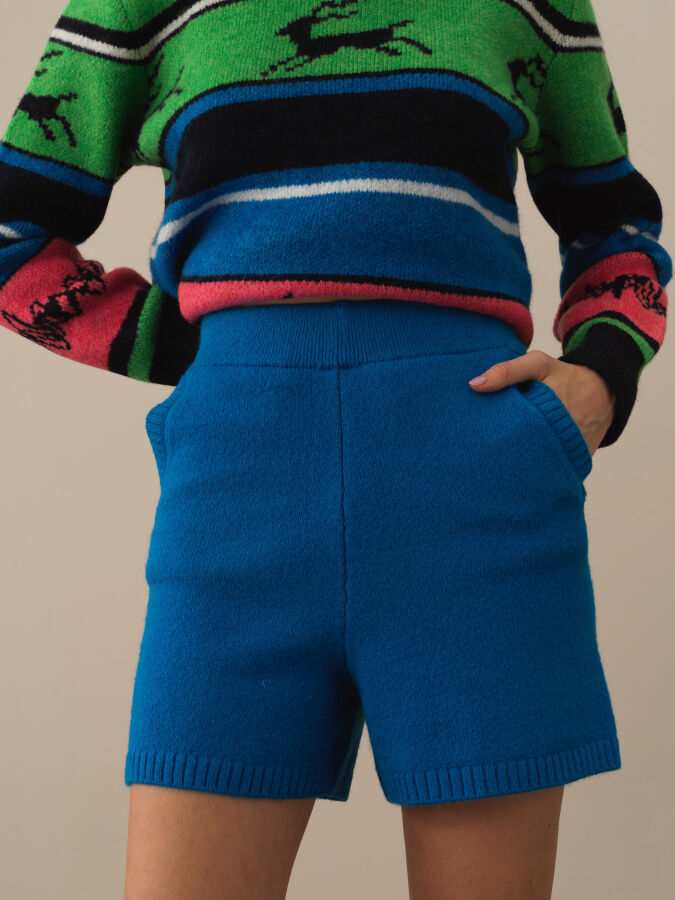 High Waist Regular Fit Wool Knit Shorts - Xint