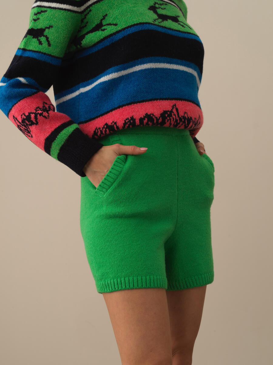 High Waist Regular Fit Wool Knit Shorts - 1