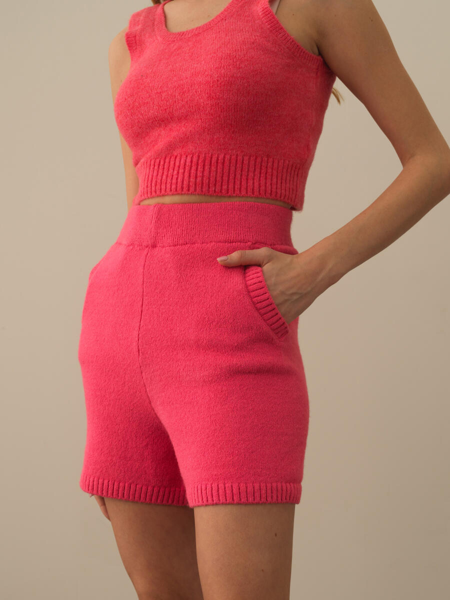 High Waist Regular Fit Wool Knit Shorts