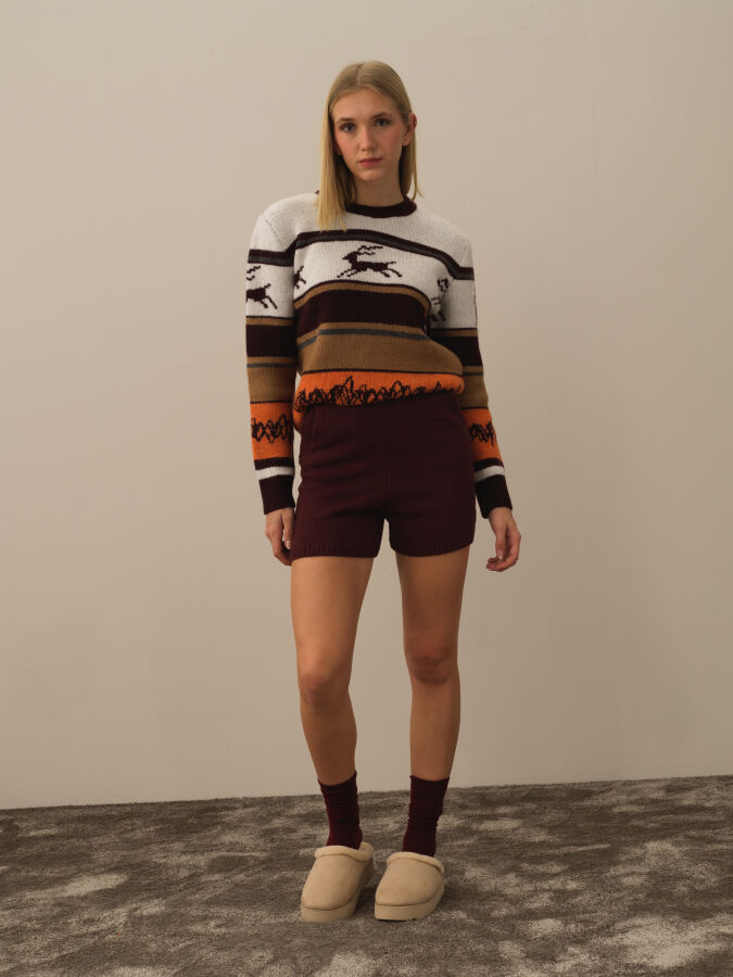 High Waist Regular Fit Wool Knit Shorts - Xint