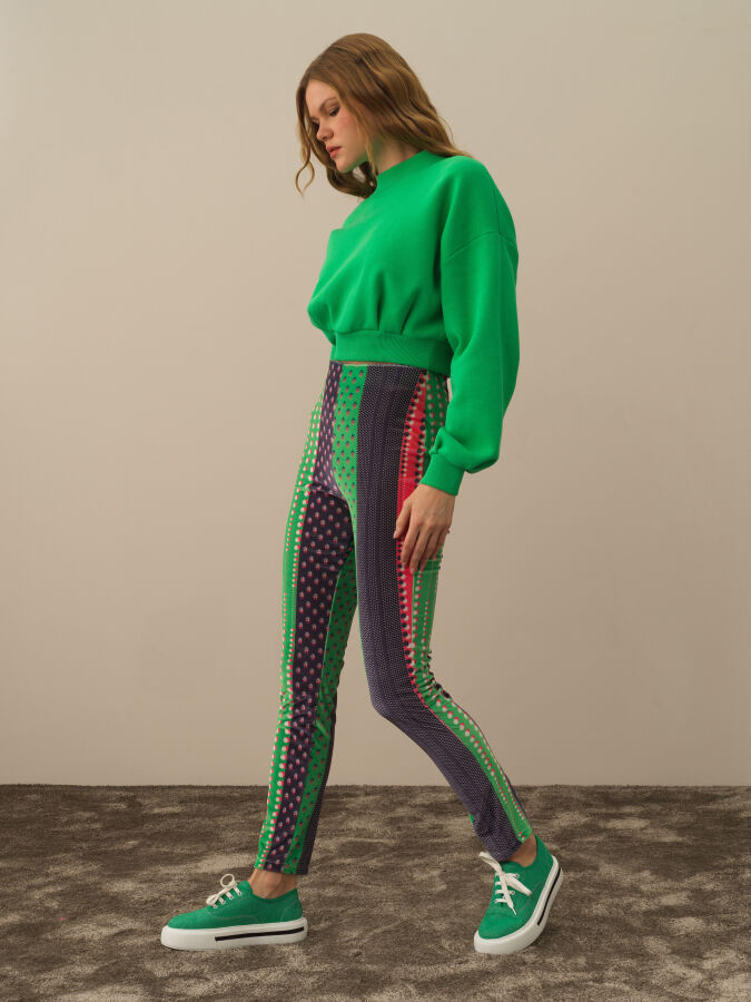 High Waist Slim Fit Panel Printed Leggings - Xint