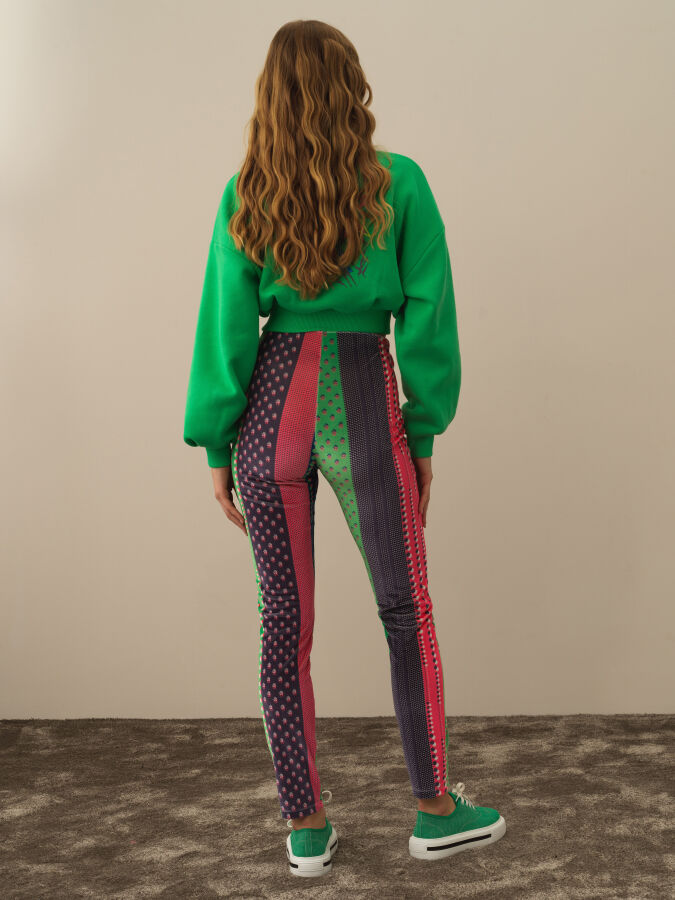 High Waist Slim Fit Panel Printed Leggings - Xint