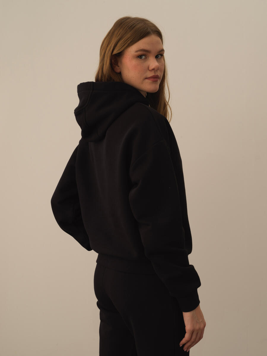 Hooded Cotton Oversized Basic Sweatshirt - 3