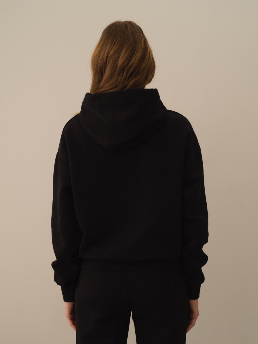 Hooded Cotton Oversized Basic Sweatshirt - 5