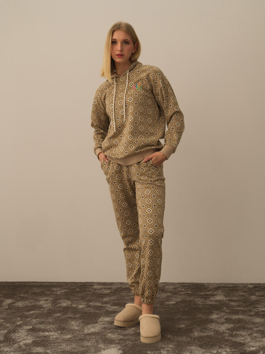 Hooded Oversized Patterned Modal Sweatshirt - 2