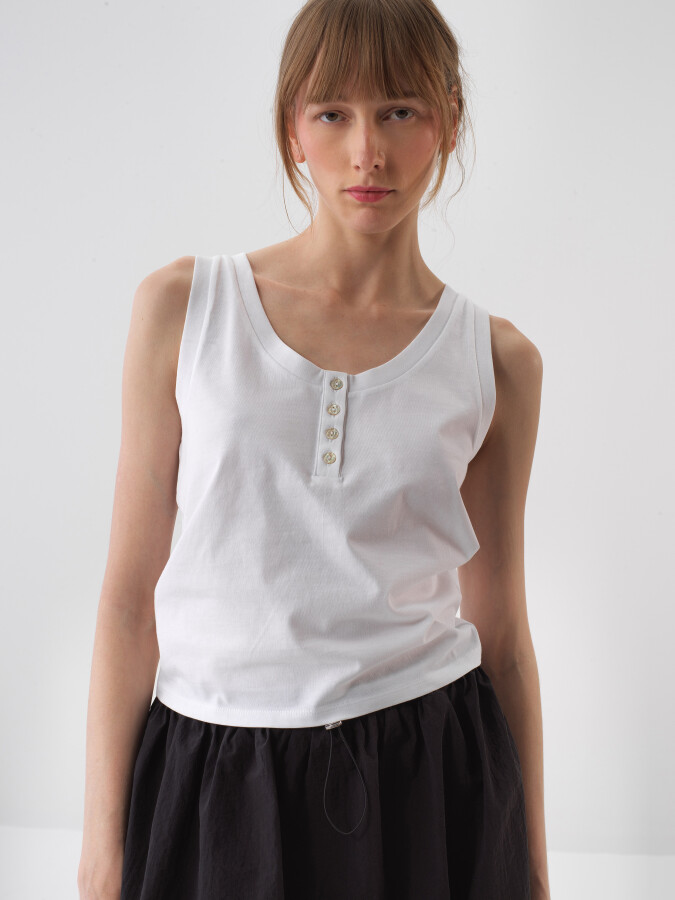 Beyaz Pamuk Dokulu Regular Fit Atlet - 1