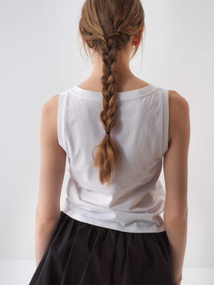 Beyaz Pamuk Dokulu Regular Fit Atlet - 4