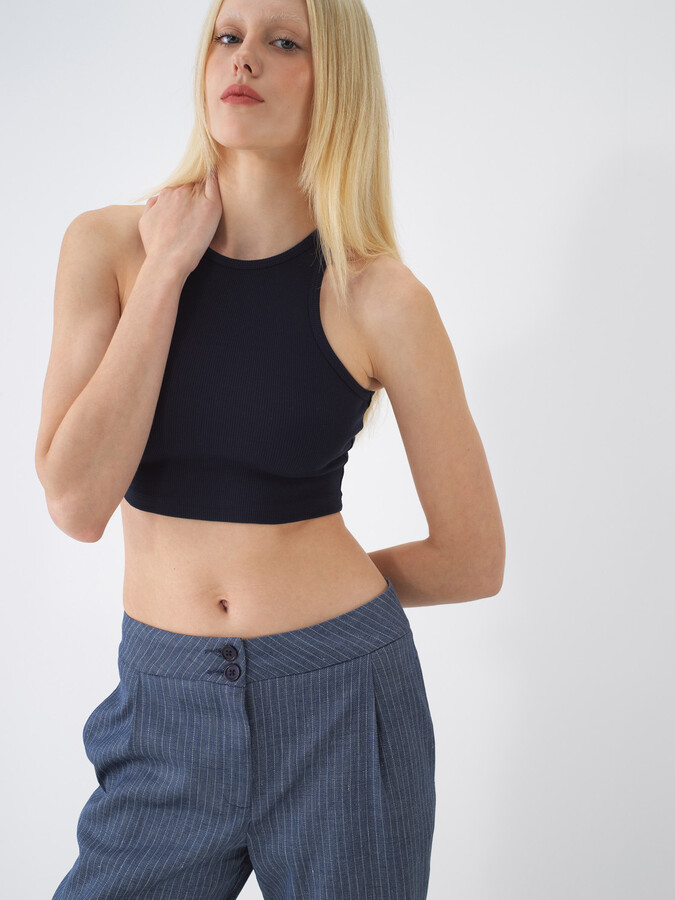 Lacivert Pamuk Dokulu Slim Fit Atlet - 3