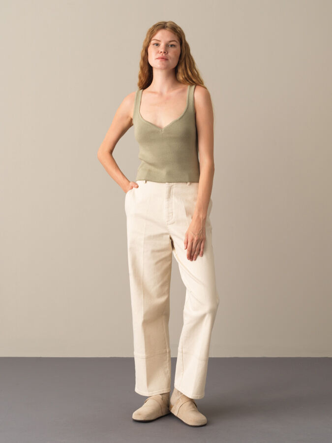 Yeşil Pamuk Dokulu Slim Fit Triko Basic Atlet - Xint