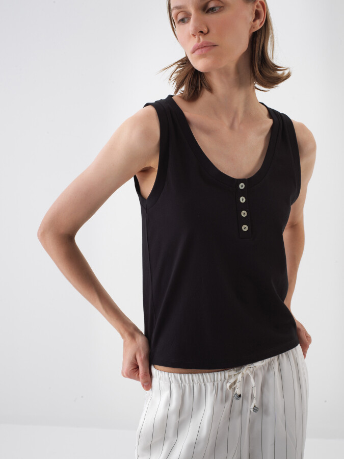 Siyah Pamuk Dokulu Regular Fit Atlet