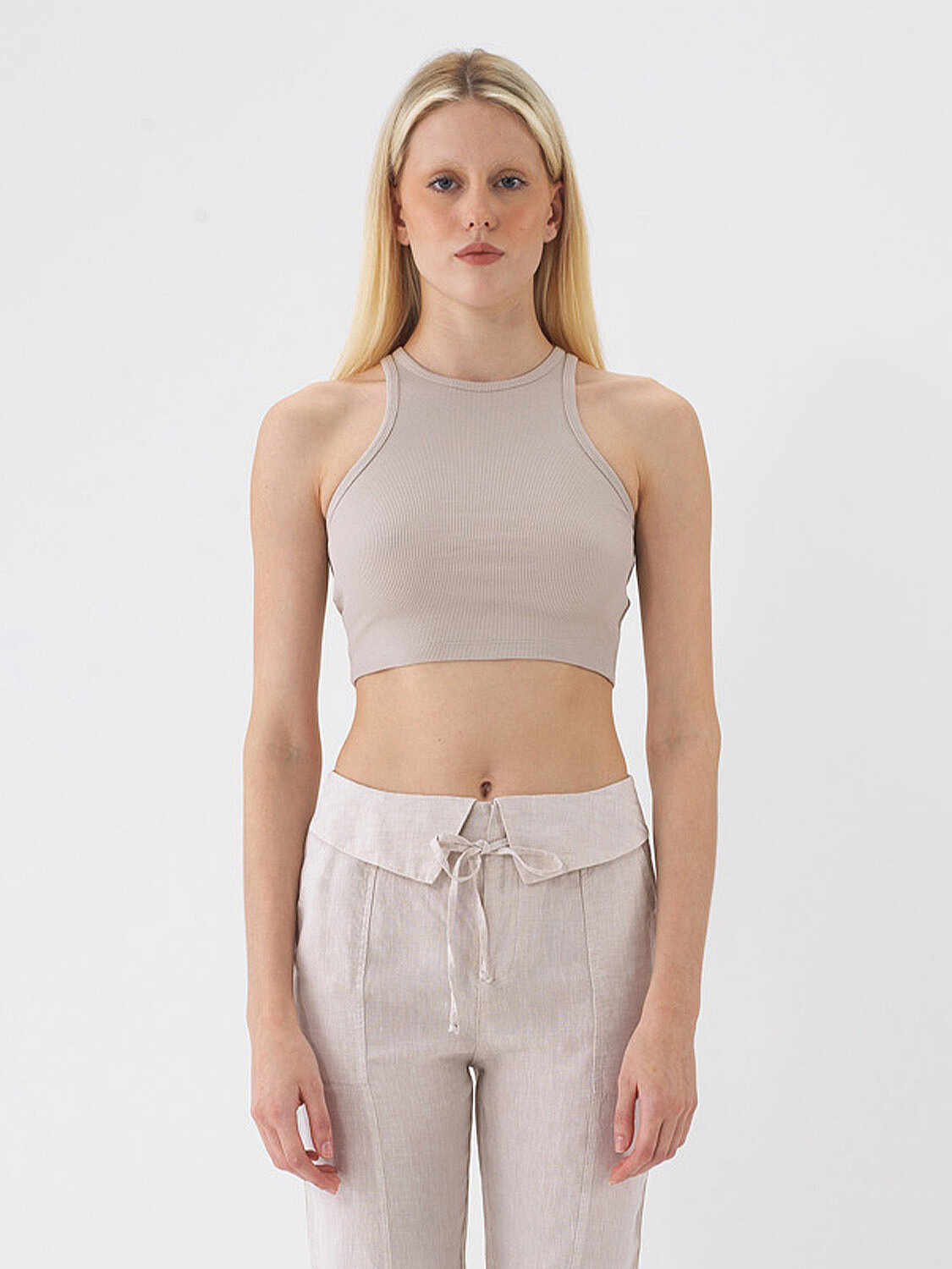 Taş Rengi Pamuk Dokulu Slim Fit Atlet