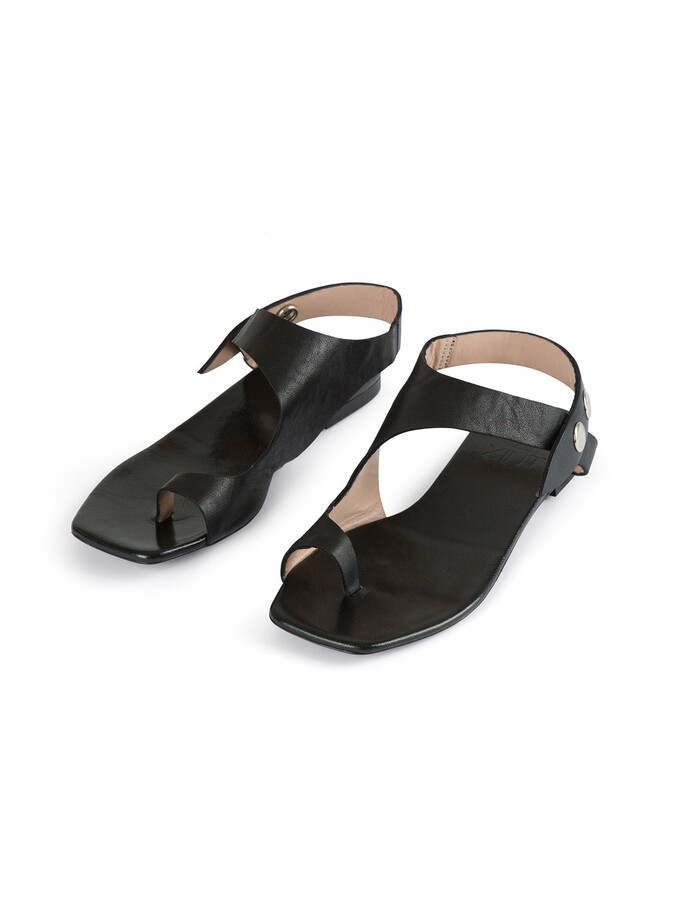 Siyah Neolit Taban Deri Sandalet - Xint