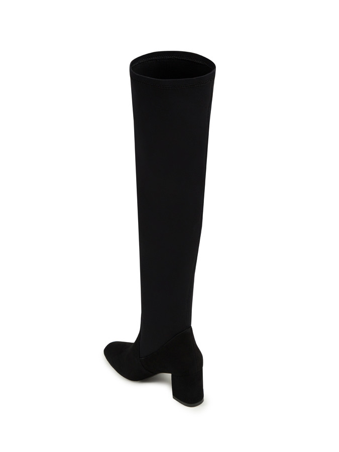 Siyah Streç Deri Uzun Çizme - Xint