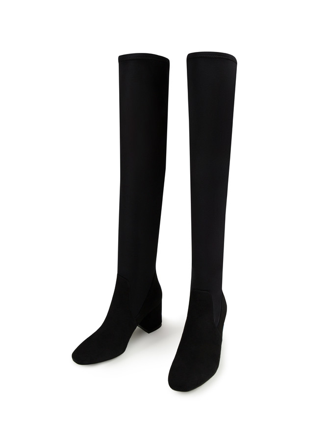 Siyah Streç Deri Uzun Çizme - Xint