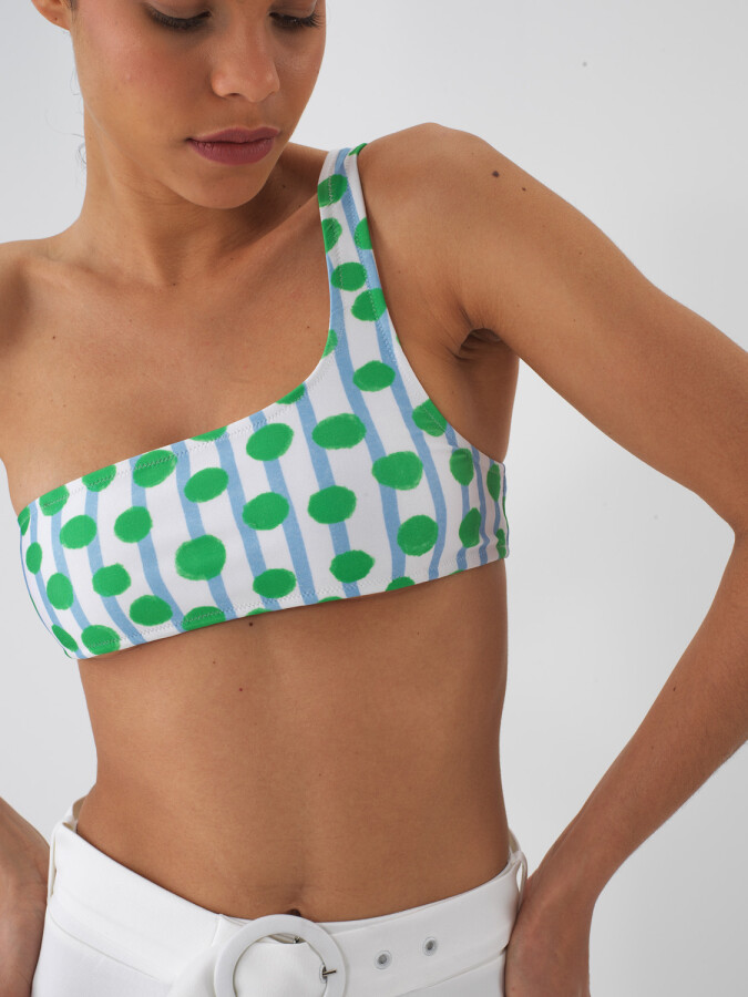 Yeşil Doğal Dökümlü Slim Fit Bikini Üstü