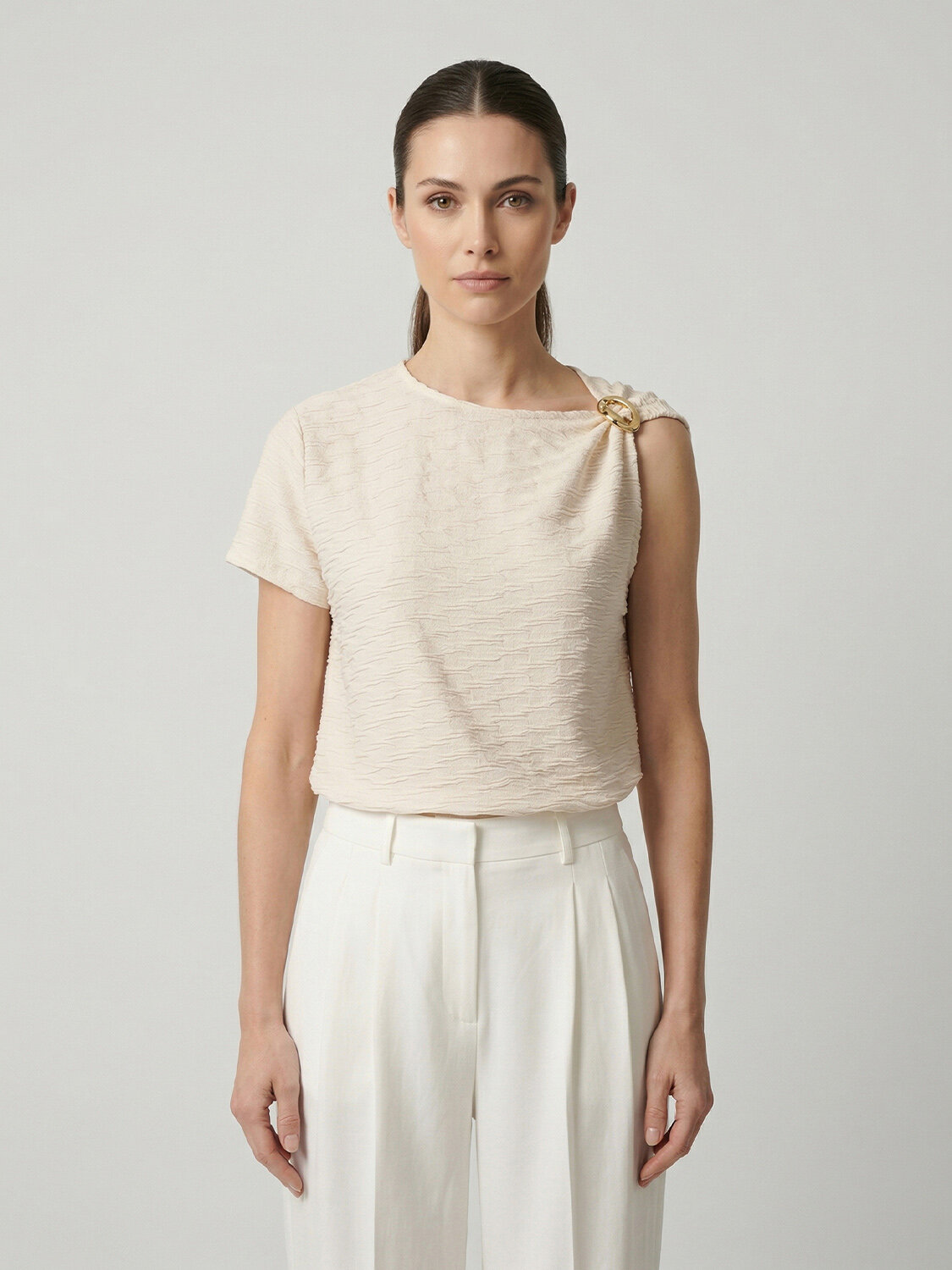 Bej Doğal Dökümlü Regular Fit Bluz