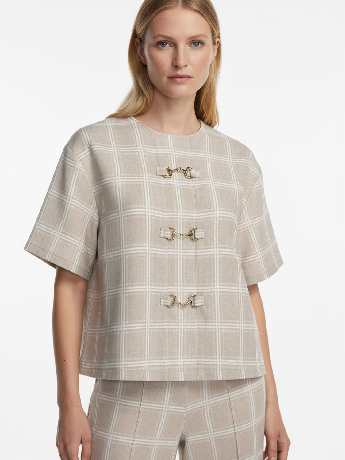 Bej Pamuk Dokulu Oversize Bluz - 1