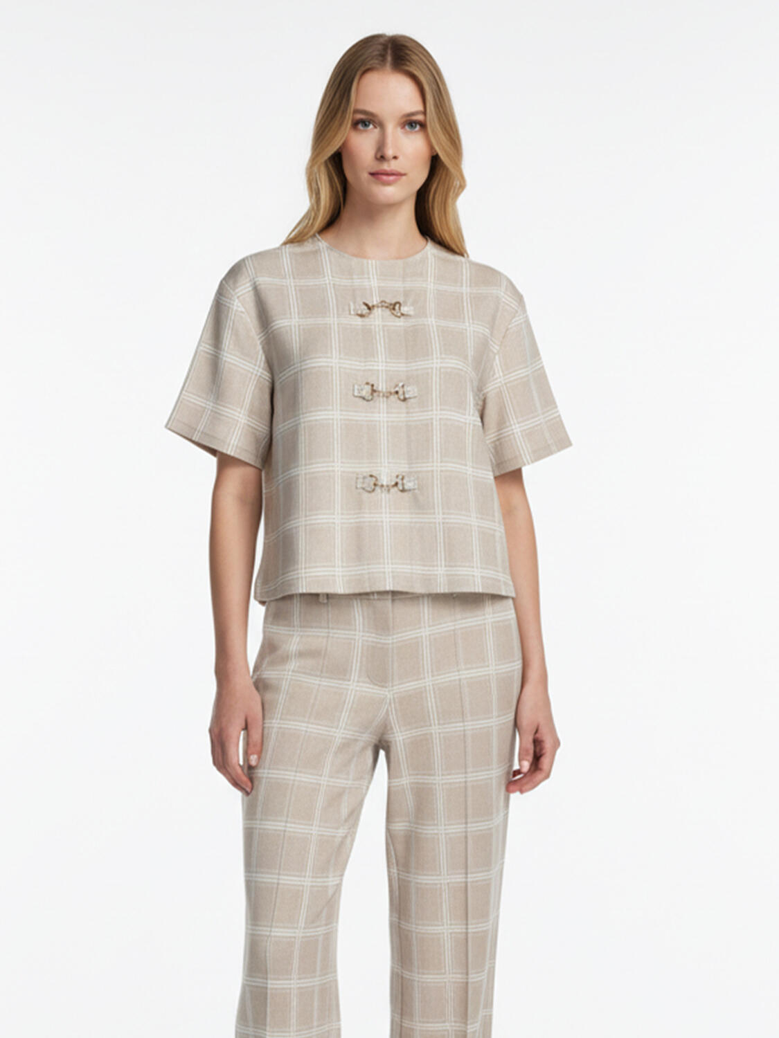Bej Pamuk Dokulu Oversize Bluz - 1